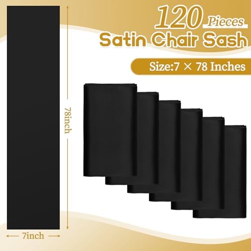 fani 120 PCS Satin Chair Sashes, 7x78 Inch, Black - Image 2