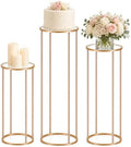 Cylinder Stands for Party, 3PCS Gold Metal Cylinder Pedestal Stands for Display, Heavy Duty Round Cake Stand Tables for Wedding, Birthday, Baby Shower, Dessert Table & Backdrop Decorations by Unknown
