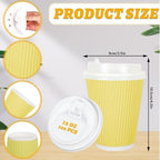 Whaline 100 Pcs Spring Pastel Color Disposable Coffee Cups with Lids Paper Cups 12 Oz Yellow Pink Blue Green Corrugated Ripple Wall Insulated Hot Cup for Spring Summer Home Office Party Supplies - Image 2