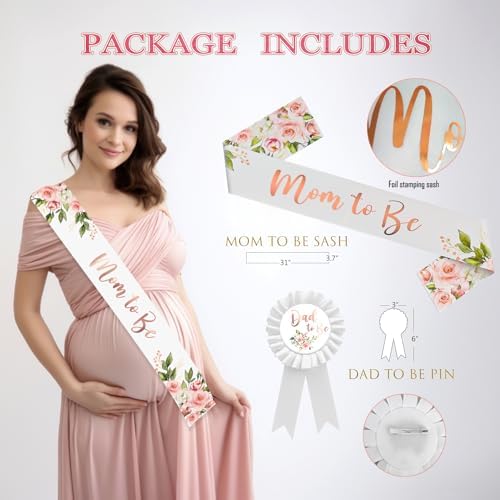 Baby Shower Decoration for Girl, Pink Rose Gold Baby Shower Party Supplies, Floral Gender Reveal Party Decor, Baby Boxes, Mom to Be Sash and Dad to Be Pin, Pink Balloon Arch Backdrop Tablecloth - Image 5