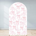 Pink Bow Floral Arch Backdrop Cover 7.2ft Flower Coquette Girl Baby in Bloom Bridal Shower Party Pastel Toile Birthday Wedding Bride to Be Stretchy Fitted Arched Photo Booth Sign 4x7.2ft by Unknown