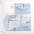 50pcs Blank Wedding Invitation Kit - Light Blue Laser Cut Invitation Pocket - Image 7