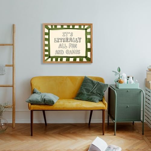 Framed 24x36 inch It's Literally All Fun And Games Funny Quotes Wall Art Preppy Minimalist Poster Canvas Prints For Kids Living Room Nursery Bedroom Wall Decor - Image 6