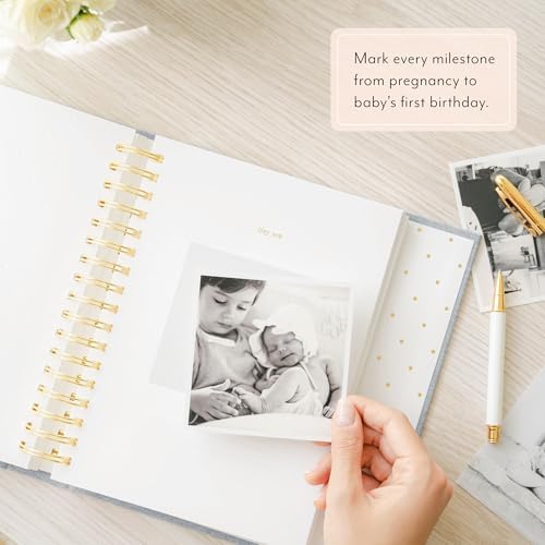 Sugar Paper Baby Keepsake Book, Memory Book from Pregnancy to First Year, Milestone Journal with Pocket Storage, Baby Shower Idea, Gender Neutral Gift, Cloth Hardcover, Rose Linen - Image 4