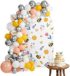 Arch Backdrop Cover for Wedding Spring Flowers Cute Bees 7.2FT Stretch Spandex Party Arch Cover, Fabric Backdrop Banner for Baby Shower, Birthday, Bridal Shower Decor Pink Tulips Honeycombs White by LBDecor