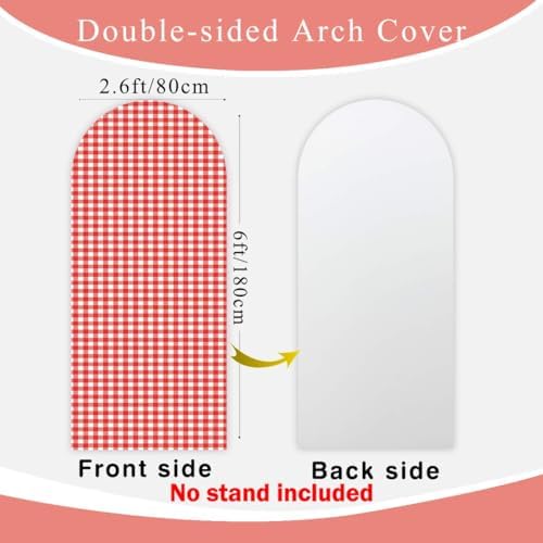 Checkered Gingham Arch Backdrop Cover Red and White Girl Bridal Baby Shower Birthday Party Classic Plaid Pattern Stretchy Arched Photo Booth Decorations 6ft - Image 3