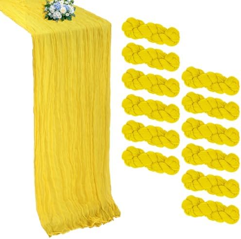 12 Pack Yellow Cheesecloth Table Runner 10Ft 23 x 120 Inch by RestfulGlow