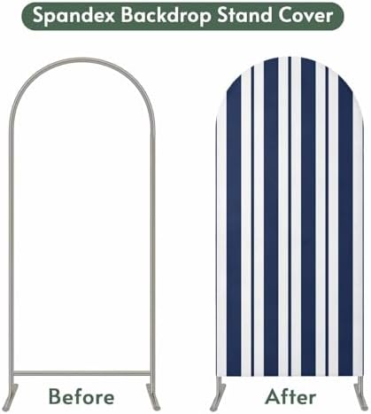 Strip Spandex Arch Backdrop Cover 7.2FT for Balloon Garland Rustic Nautical Strip Navy Blue Double-Sided Chiara Backdrop Stand Cover Elastic Fabric Background for Birthday Party Baby Shower Decor - Image 4