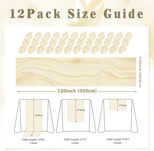 10FT 12 Pack Beige Cheesecloth Table Runner 20 x 120 Inch Long Rustic Gauze Fabric Cheese Cloth Table Runner for Wedding Bridal Baby Shower Table Decorations Boho Sheer Birthday Party Table Decor - Image 2