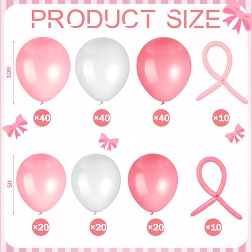 Soulchen 3 Pcs Pink Bows Arch Covers 200 Balloons Pink White 4 5 6 ft - Image 3