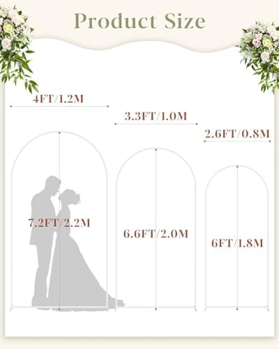 Wedding Arch, Metal Arch Backdrop Stand, White, 7.2FT, 6.6FT, 6FT - Image 2