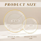 bUCLA 200PCS Clear and Gold Plastic Plates - Clear Disposable Plates with Gold Rim, Includes 100 PCS 10 inch Dinner Plates and 100 PCS 7 inch Dessert Plates for Party&Wedding - Image 2