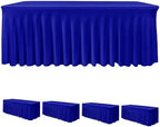 4 Pcs Royal Blue Spandex Table Covers 8ft Rectangle Ruffle Skirts for Party by HolidayIdeas