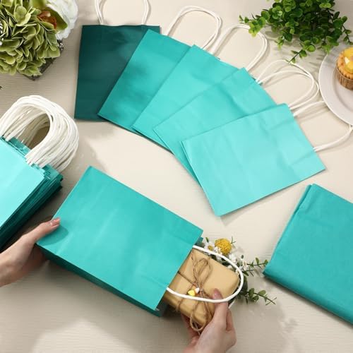 Kolldenn 50 Set Teal Blue Gift Bags with Tissue Paper - Image 6