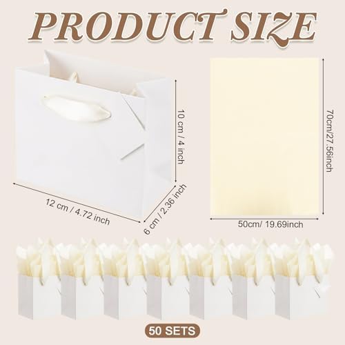 Qilery Halloween 50 Pcs Small White Gift Bags, Beige, 4.7 x 2.4 x 3.9'' - Image 2