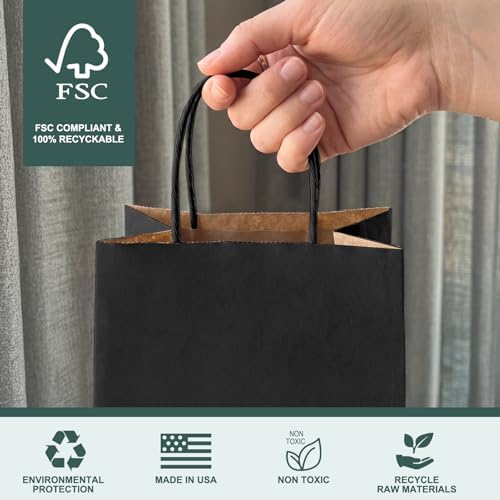 METRONIC Black Paper Bags 5.25x3.75x8 Inch Small Gift Bags 200 Pack - Image 4