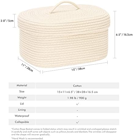 Sea Team Oval Storage Basket, Woven Cotton Rope Basket with Lid, Cream - Image 4