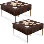 2 Pack Chocolate Spandex Tablecloths for 48x48 Inch Square Tables, Stretch Fitted Table Clothes with Pleated Ruffle Skirt for 48” Table, Wrinkle Free and Elastic, for Party Kitchen Home Dining by WishCare