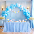 108in Baby Blue Tulle Table Skirts for Rectangle Tables 6/8/4ft, 2-Layer Gold Grim Ruffle Tulle Tutu Blue Cloth Table Skirt 9ft Decor Boy Birthday Party Baby Shower Cake Dessert Tables(No Table Cover) - Image 6