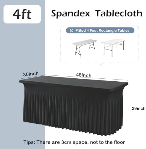 2 pk Black Spandex Tablecloth 4ft with Ruffled Table Skirt,Wrinkle Free High Stretch Fitted Tablecloths for 4 Foot Rectangle Tables, Elastic Spandex Table Covers 6ft for Parties Wedding Banquet - Image 5