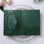PONATIA 5.12 x 7.2 Emerald Green Laser Cut Invitation Cards, 20PCS Tri-Fold 5 x 7 Trifold Wedding Invitation Cards Pockets with Envelopes for Wedding Bridal Shower Engagement Birthday Quinceanera by ponatia