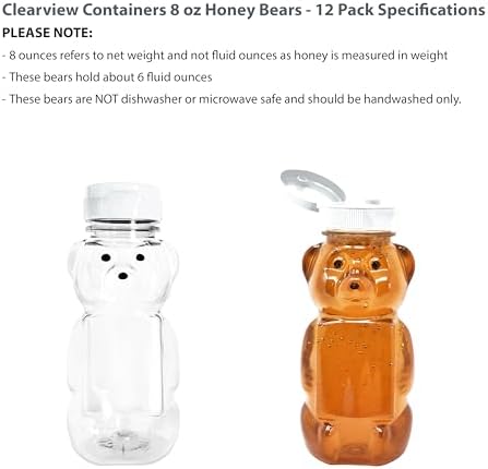 8 Ounce Plastic Squeezable Honey Bears with Sealable Flip Top Lids - BPA Free, Hand Wash Only (White, 12 Pack) - Image 4