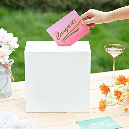 UNIQOOO White Acrylic Card Box w/Slot, Thick DIY Wedding Box Blank No Print, Large 10x10x5.5 in, for Reception Decoration Fundraiser Money Box Election Ballot Graduation Keepsake Party Favor - Image 2