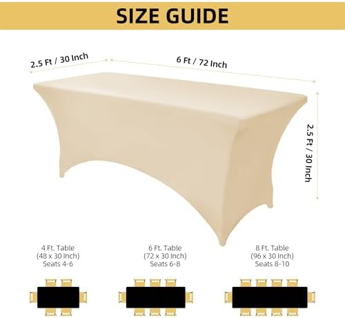 10-Pack 6ft Spandex Table Covers for Rectangle Standard Folding Tables - Wrinkle Resistant Stretch Tablecloths - Ultimate Fitted Table Protector for Parties, Banquet, Wedding - Image 4