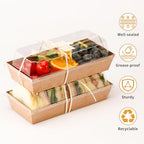100 Pcs Small Charcuterie Boxes with Clear Lids and Forks - To Go Paper Rectangle Charcuterie Box, Disposable Food Containers, 7Inch Dessert Boxes for Cookie, Cake Slice Strawberries (Brown) - Image 4