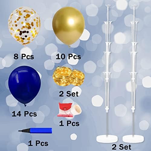 Cicicooie 2 Set Floor Balloon Stand Kit with String Light Balloon Holder Centerpieces Floor Decoration for Baby Shower Birthday Party Bachelorette Party (Blue&Gold) - Image 2