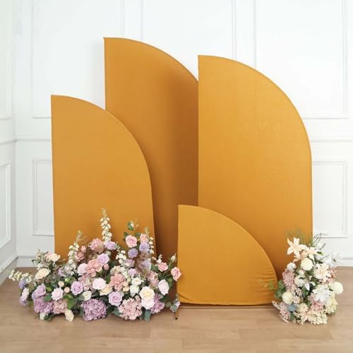 Efavormart Set of 4 Gold Spandex Half Moon Arch Covers, Custom Fit Chiara Backdrop Slipcovers 2.5ft-7ft for Luxury Galas and Glamorous Event Staging by efavormart