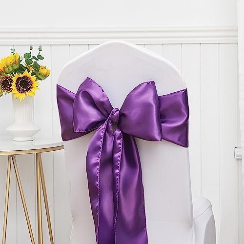 Pack of 50 Satin Purple Chair Sashes Bows 7 X 108 Inch Universal Chair Ribbons Ties for Wedding Ceremony Party Birthday Anniversary Engagement Banquet Outdoor Event Decorations - Image 4