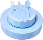 YOUBET 125Pieces Blue Plastic Plates - Blue Baby Shower Plates Disposable - Include 25 Dinner Plate 25 Dessert Plate 25 Forks 25 Knives 25 Spoons for Birthday Party & Baby Shower Gifts by YOUBET