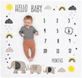Pondering Pine Organic Baby Monthly Milestone Blanket for Boy or Girl with Month Marker - Elephant Milestones Blanket, 1-12 Months, Gender Neutral, 47" X 47" by PonderingPine