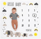 Pondering Pine Organic Baby Monthly Milestone Blanket for Boy or Girl with Month Marker - Elephant Milestones Blanket, 1-12 Months, Gender Neutral, 47" X 47" by PonderingPine
