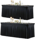 2 Pack Black Table Cloth for 8 Foot Rectangle Tables Spandex Fitted Tablecloth 8ft Stretch Table Covers Skirt Black Banquet Tablecloths Wrinkle Free Tablecloth for Party Wedding Birthday Event by Tao-GePartyDecorations
