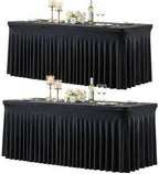 2 Pack Black Table Cloth for 8 Foot Rectangle Tables Spandex Fitted Tablecloth 8ft Stretch Table Covers Skirt Black Banquet Tablecloths Wrinkle Free Tablecloth for Party Wedding Birthday Event by Tao-GePartyDecorations