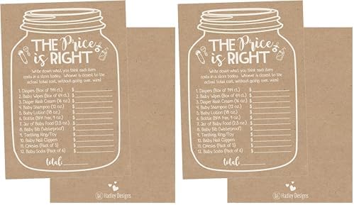 Hadley Designs Hilarious Baby Shower Games Set – 25 The Price is Right Baby Shower Game Cards for 25 Guests, Gender Neutral and Fun for Boys & Girls (Rustic) (Pack of 2) by HadleyDesigns