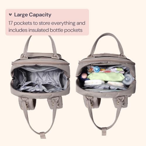 BabbleRoo Diaper Bag Backpack - Baby Essentials Travel Tote - Multi Function Water Resistant Diaper Bag, Travel Essentials Baby Bag with Changing Pad, Stroller Straps & Pacifier Case - Unisex, Khaki - Image 3