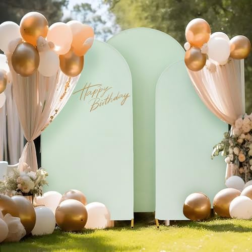 6FT 5FT 4FT Sage Green Arch Backdrop Set of 3, Wrinkle-Free Stretchy Spandex Wedding Cover, Round Chiara Background Stand for Birthday Party Baby Shower - Image 5
