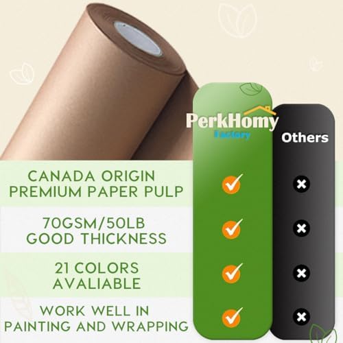 PerkHomy 30" x 2,400" (200') Brown Kraft Paper Roll for Craft Bulletin Board Paper Art Table Covering Crafting Gift Wrapping Bouquet Packing Parcel 70GSM 50LB (Brown, 30" x 200') - Image 3