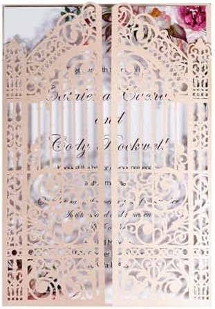 50 Pack laser Cut Marriage Gate Wedding Invitations Kits 5 × 7 Inch Invitaciones Pockets with Envelopes Inner Sheets (Rosy) by Unknown