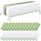 Breling 24 Pack White and Sage Green Tablecloths and Satin Table Runner Set by Breling