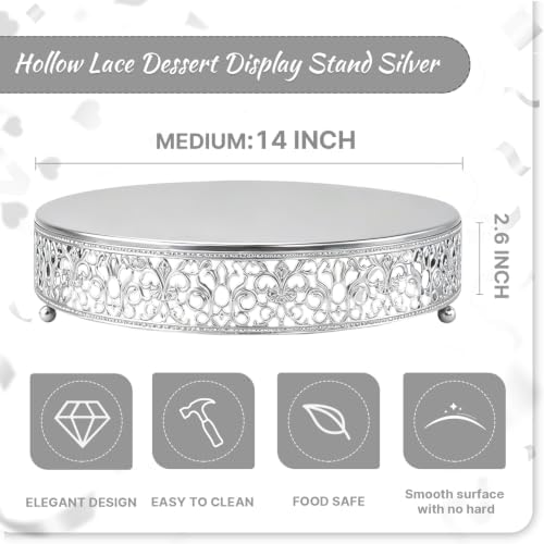 Cake Stand, Metal Round Cupcake Dessert Stand Cake Display Holder Cookies Fruit Serving Tray Decor for Wedding Party Birthday Baby Showers Anniversary (14 in, Matte Silver) - Image 2