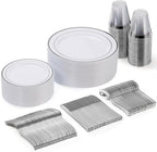 Goodluck 150 Pieces Silver Disposable Plates for 25 Guests by GoodLuck