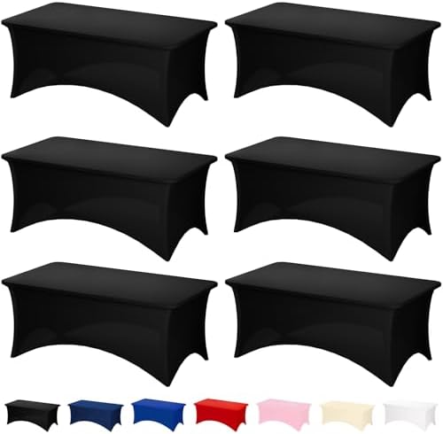 Fixwal 6 Pack Black Spandex Tablecloth 8 Foot Fitted Table Cover by Fixwal