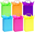 JarThenaAMCS 60Pcs Neon Paper Bags with 60 Sheets Rainbow Tissue Paper Green Orange Purple Pink Yellow Blue Candy Treat Bags with Handles for Birthday Party Favors Supplies by JarThenaAMCS