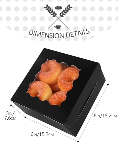 qiqee Black Bakery Box with Window 60packs 6x6x3 Black Cookie Boxes Pastry Box for Wedding Favor Birthday ＆ Party - Image 5