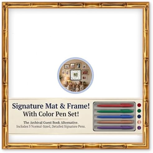 CountryArtHouse Signature Keepsake Frame - Circle Mat Window - Gold Bamboo Genuine Hardwood 20x20 5x5 Photo - Sky Blue Border Mat - Complete Keepsake Signing Kit by CountryArtHouse