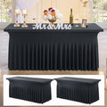 2 pk Black Spandex Tablecloth 4ft with Ruffled Table Skirt,Wrinkle Free High Stretch Fitted Tablecloths for 4 Foot Rectangle Tables, Elastic Spandex Table Covers 6ft for Parties Wedding Banquet by ENJOYYOURPARTY